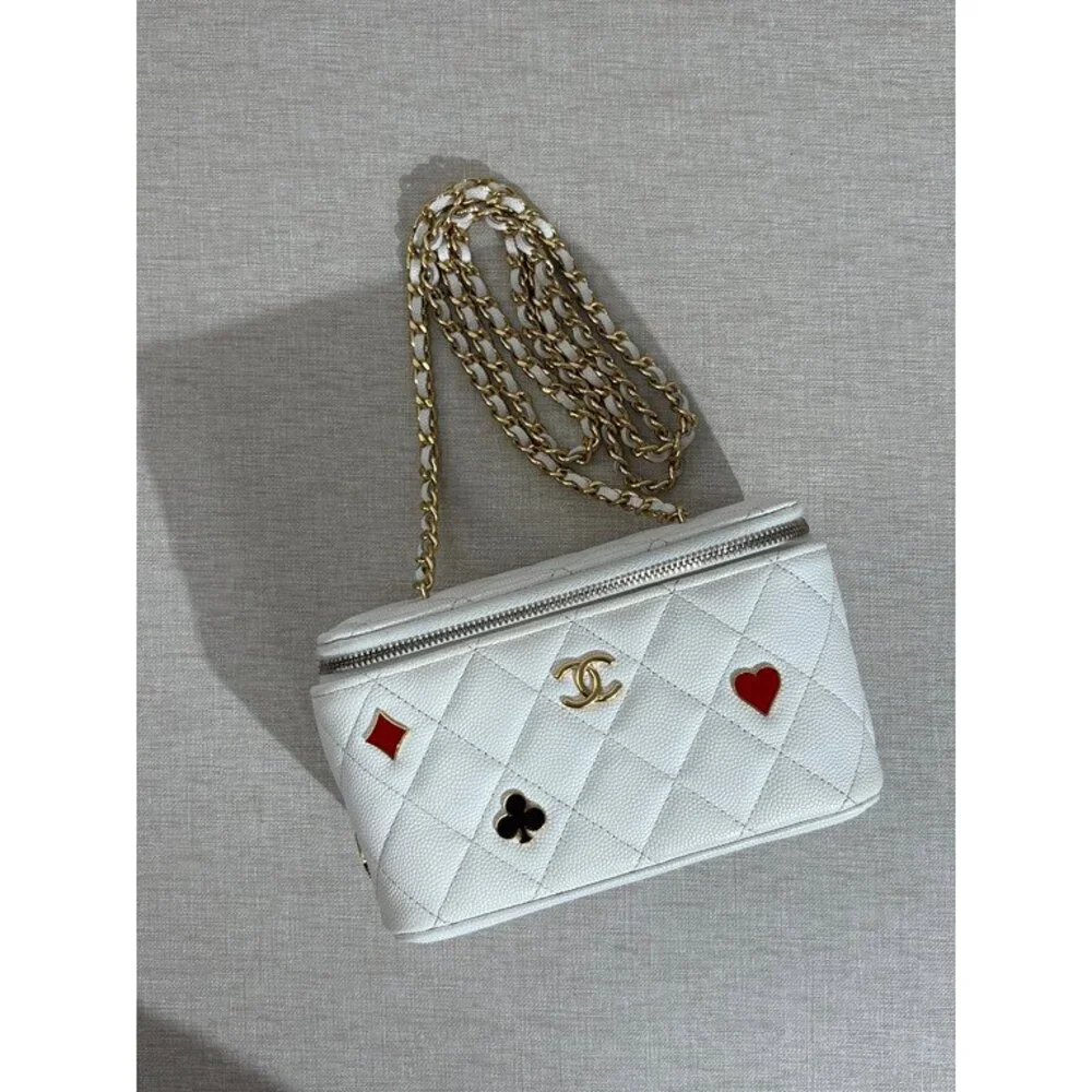 CHANEL White Caviar Vanity Case Small GHW